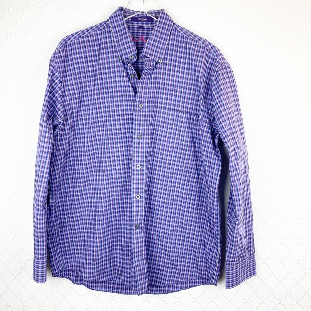 Alan Flusser Purple Plaid Gingham Button Down Large
